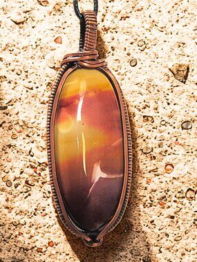Handcrafted Mookaite Jasper Gemstone Pendant Copper Wire Wrap
